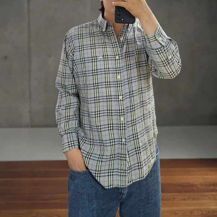 [BUNJANG] Burberry Nova Check Cotton Shirt - Size M / 90S 버버리 노바체크 셔츠 M M0390