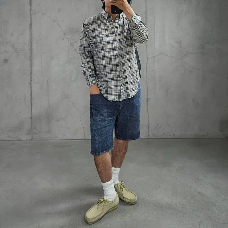 [BUNJANG] Burberry Nova Check Cotton Shirt - Size M / 90S 버버리 노바체크 셔츠 M M0390