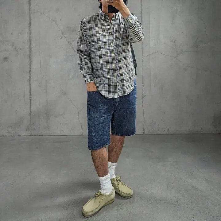 [BUNJANG] Burberry Nova Check Cotton Shirt - Size M / 90S 버버리 노바체크 셔츠 M M0390