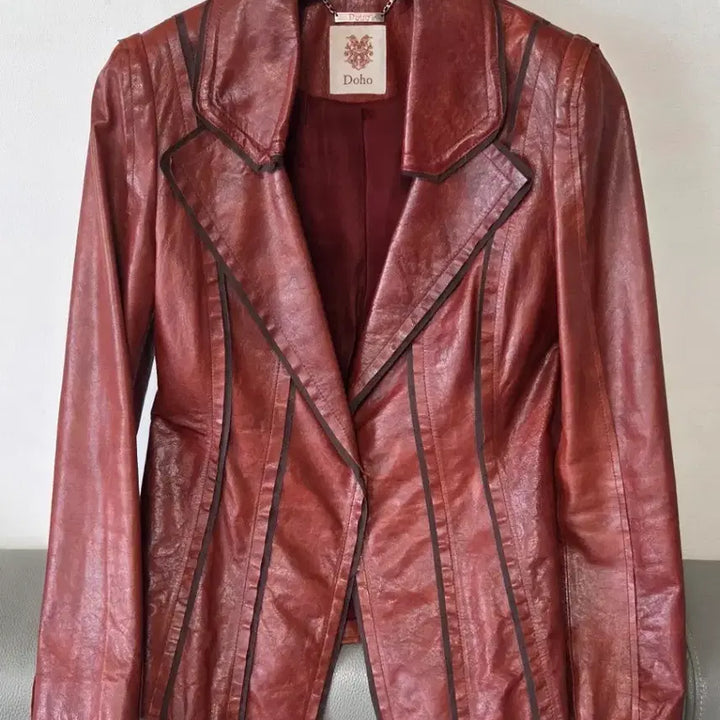 [BUNJANG] Doho Red Brown Leather Jacket / Doho 도호 레드 브라운 가죽 자켓