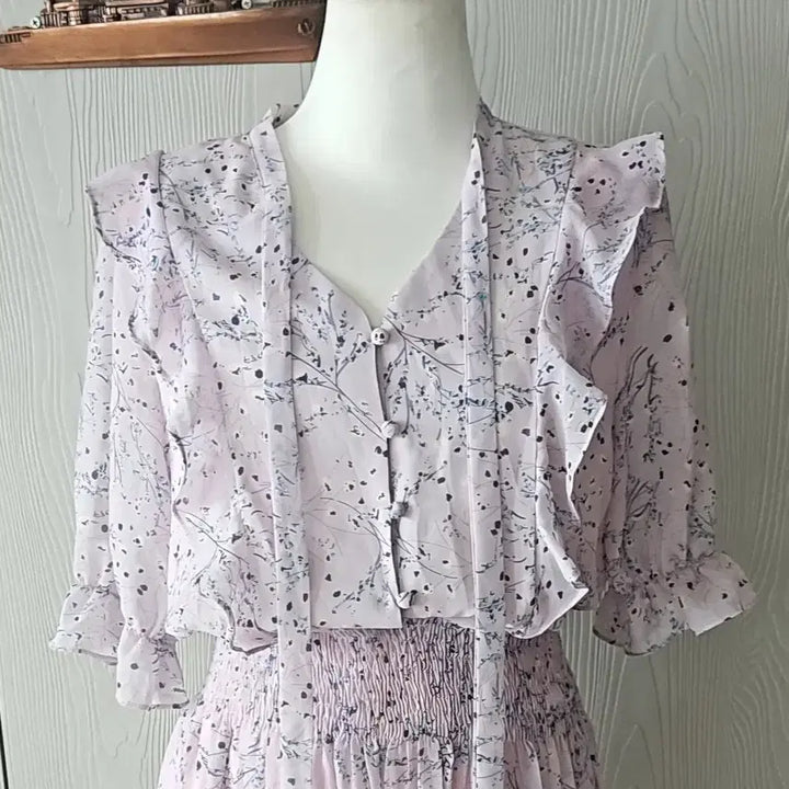 [BUNJANG] Lavender Flower Chiffon Dress / 라벤다 플라워 쉬폰 원피스