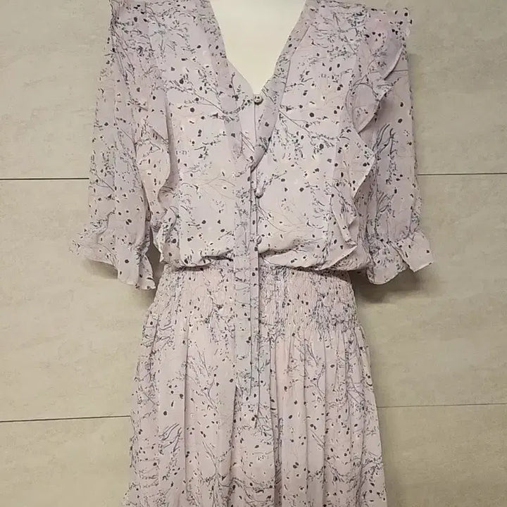 [BUNJANG] Lavender Flower Chiffon Dress / 라벤다 플라워 쉬폰 원피스