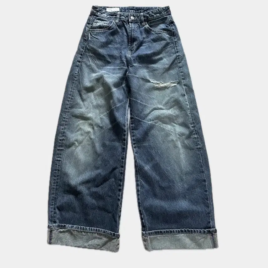 [BUNJANG] Zara TRF Baggy Rolled-Up Distressed Mid-Rise Jeans / 자라 TRF BAGGY 롤업 디스트로이드 미드라이즈