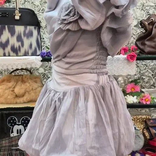 [BUNJANG] Organza Two-Piece Set (Cropped Blouse + Mini Skirt) / 오간자 투피스(크롭블라우스+미니스커트)(55)