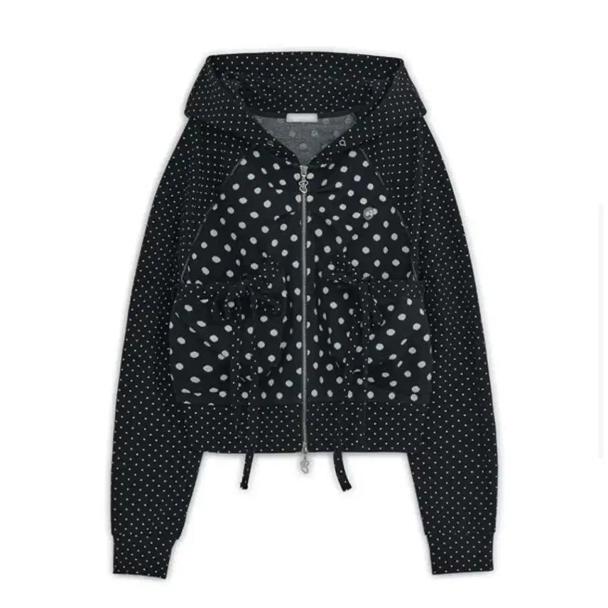 [BUNJANG] Hug Yourskin Dot Big Pocket Hoodie Black / 허그유어스킨 도트 빅 포켓 후드집업 블랙