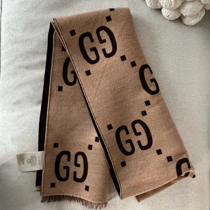 [BUNJANG] Gucci GG Pattern Wool Silk Scarf Beige/Brown / 정품/ GUCCI 구찌 GG 패턴 울실크 머플러 베이지/브라운 스카프
