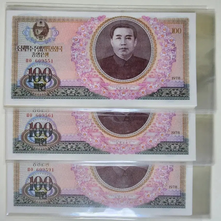 [BUNJANG] North Korea 1978 100 Won Banknote Set (Consecutive Numbers) / 북한 1978년 100원 (10연번 세트 / 다발해체분)
