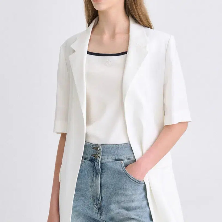 [BUNJANG] TIME Linen Blend Short Sleeve Jacket Off-White / 25년한섬 TIME 린넨 블렌드 반팔 자켓 55 오프화이트 새옷급