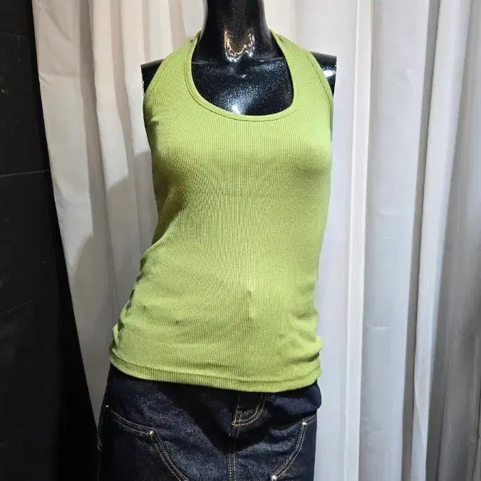 [BUNJANG] Halterneck Ribbed Sleeveless Top - Green / 홀드넥 골지 연두 나시