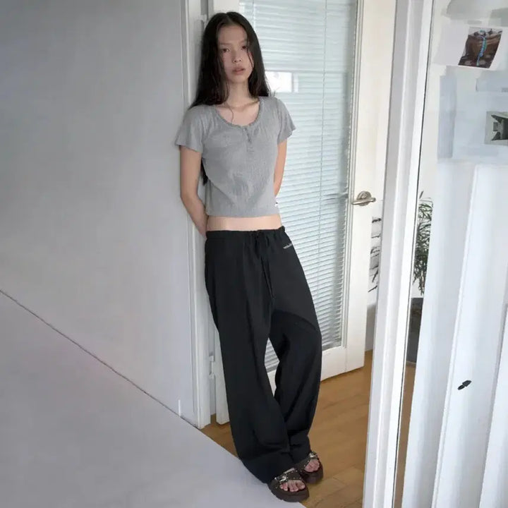 [BUNJANG] Overdue Flare Cotton Sheer Pants Black / 오버듀플레어 코튼 쉬어 팬츠 블랙