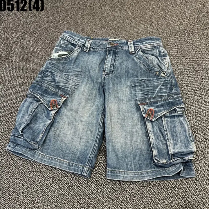 [BUNJANG] Blue Denim Cargo Shorts / 청 데님 카고 반바지