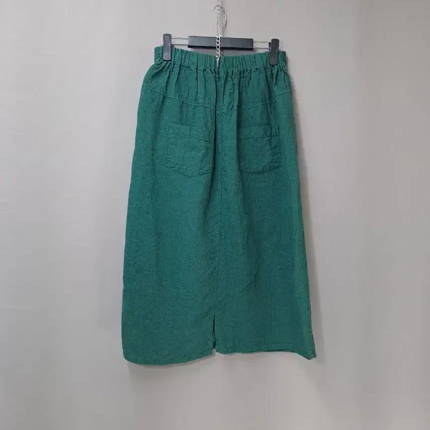 [BUNJANG] Button Detail Back Band Long Skirt / 뒷밴드 마소재 단추포인트 그린 양포켓 롱 스커트