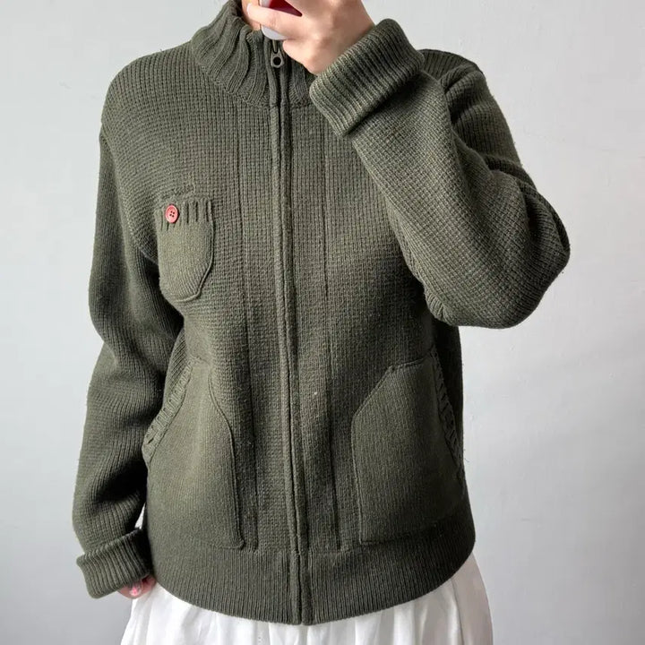 [BUNJANG] Guess Khaki Knit Zip-Up / [L] 게스 카키 니트 집업