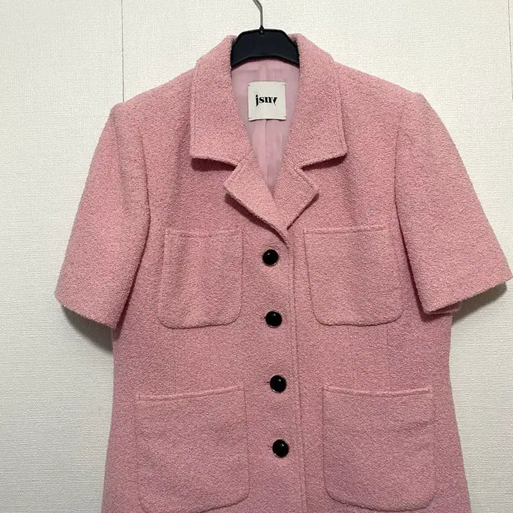 [BUNJANG] JSNY Pink Tweed Short Sleeve Jacket / JSNY 핑크 트위드 반팔 자켓