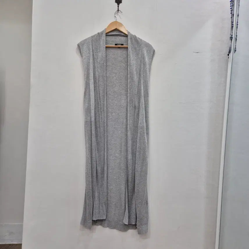 [BUNJANG] Open-Front Long Knit Vest - Gray / 오픈형 롱 니트 조끼 회색