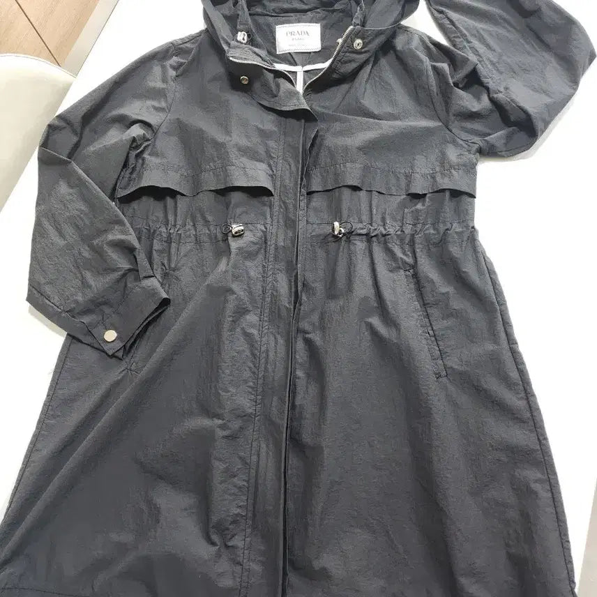 [BUNJANG] Hooded Long Windbreaker Coat - Black / 후드 롱 바스락 바람막이 코트 블랙 (66,77)