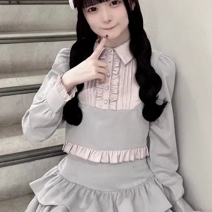[BUNJANG] Fium Setup Blue Grey Gyaru Style / 피움 셋업 블루 그레이 / 양산형 지뢰계 스나계 일녀 일브 갸루