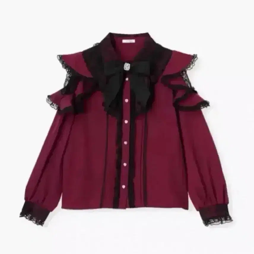 [BUNJANG] Noemi Ruffle Off-Shoulder Blouse - Wine/Burgundy / 노에미 러플 오프숄더 블라우스 와인 버건디 어깨트임 디마럽 리즈리사