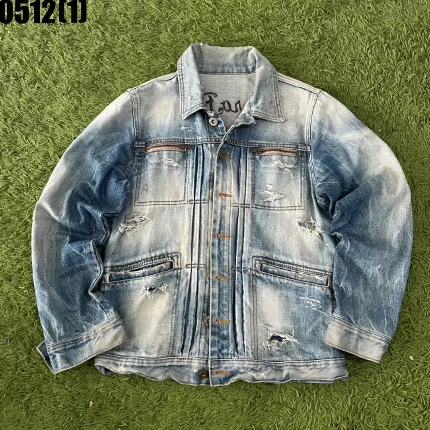 [BUNJANG] Vintage Washed Denim Distressed Jacket / 청 데님 워싱 데미지 자켓
