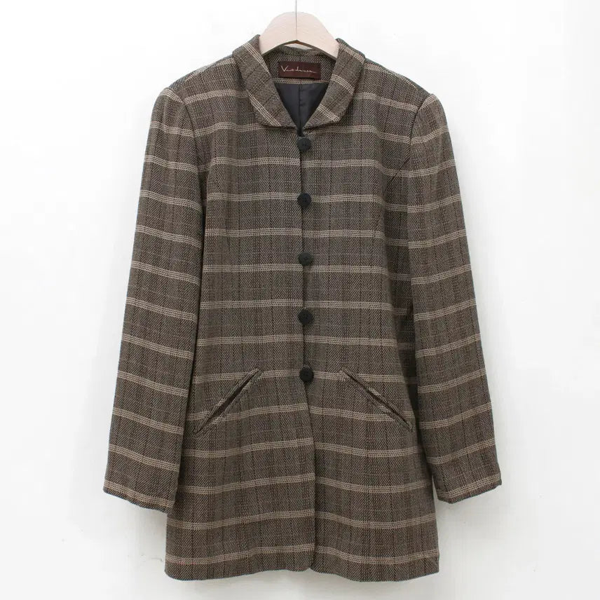 [BUNJANG] Vintage Brown Check Wool Single Jacket / 일본 빈티지 써머 울 브라운 체크 싱글 자켓