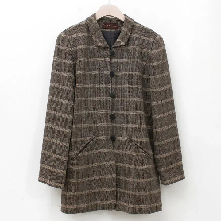 [BUNJANG] Vintage Brown Check Wool Single Jacket / 일본 빈티지 써머 울 브라운 체크 싱글 자켓