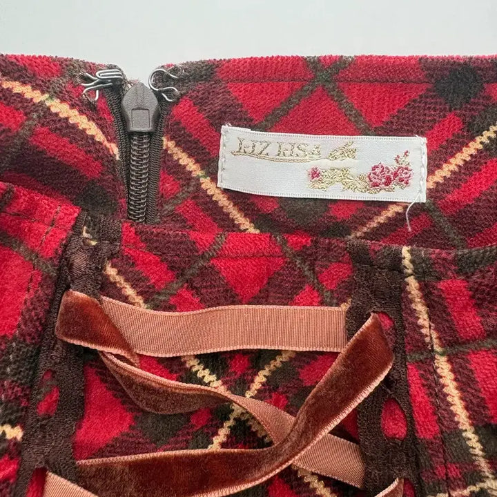 [BUNJANG] LIZLISA Red Check Corset Mini Skirt / 고전 리즈리사 레드 체크 코르셋 미니 스커트 아가일 큐롯 할로윈