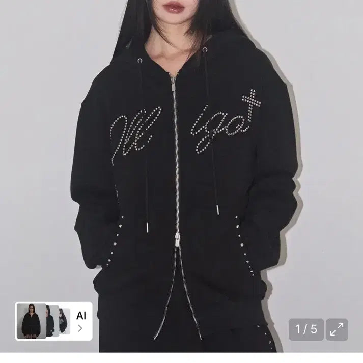 [BUNJANG] Illicot Hotfix Hood Zip-up Black / 일리고 핫픽스 후드 집업 블랙