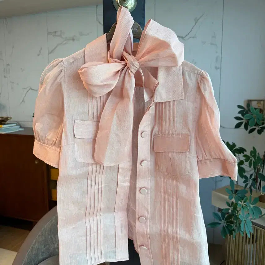 [BUNJANG] AvoAvo Silk Linen Blend Blouse Pink / 아보아보 실크 리넨 블라우스 핑크