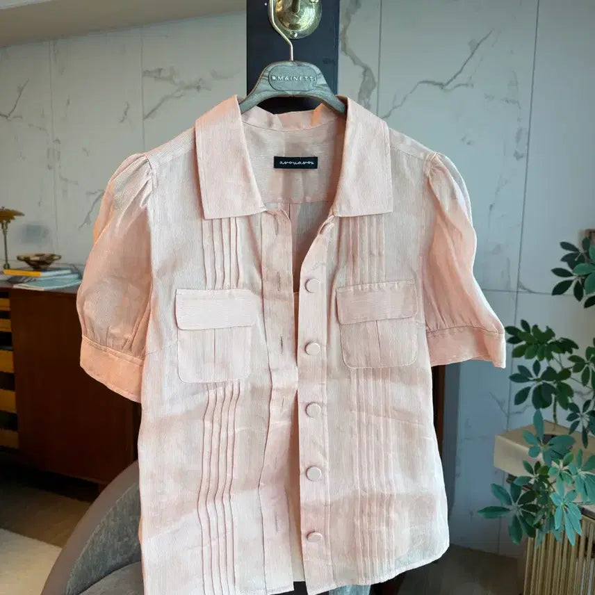 [BUNJANG] AvoAvo Silk Linen Blend Blouse Pink / 아보아보 실크 리넨 블라우스 핑크
