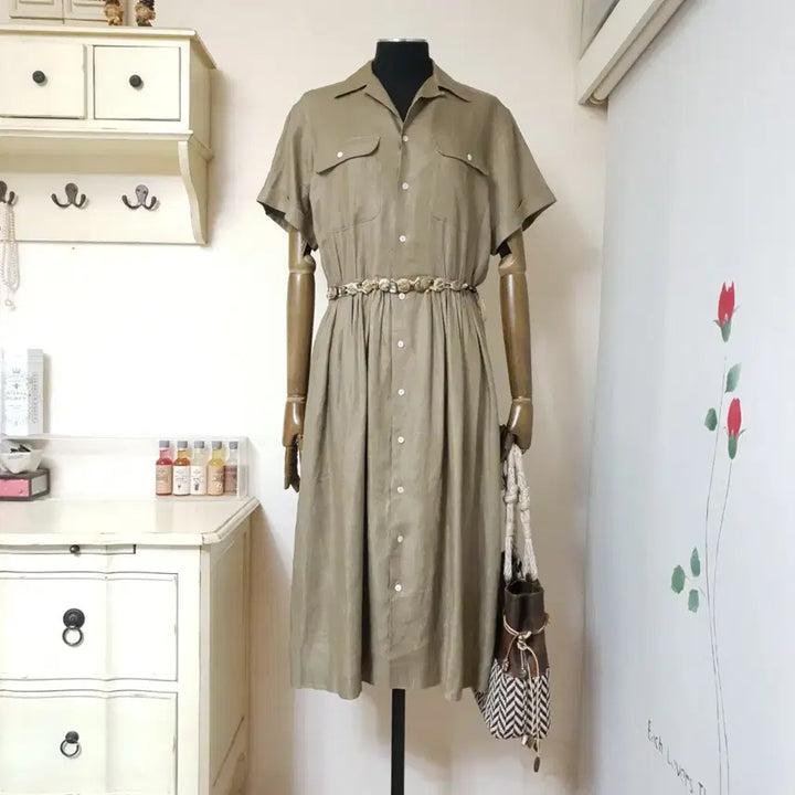 [BUNJANG] Ralph Lauren Linen Shirt Dress with Sleeve Pony Embroidery / RALPH LAUREN 랄프로렌 소매포니자수 클래식 린넨 셔츠원피스