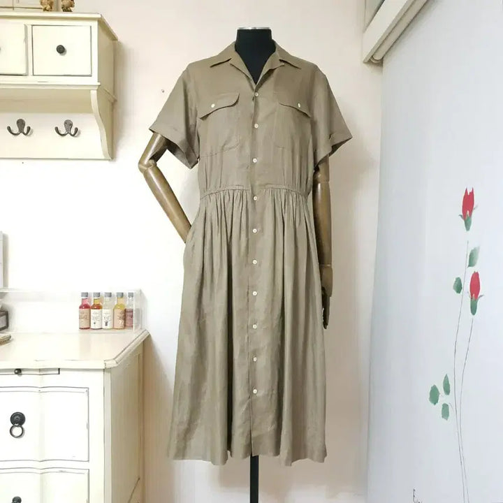 [BUNJANG] Ralph Lauren Linen Shirt Dress with Sleeve Pony Embroidery / RALPH LAUREN 랄프로렌 소매포니자수 클래식 린넨 셔츠원피스
