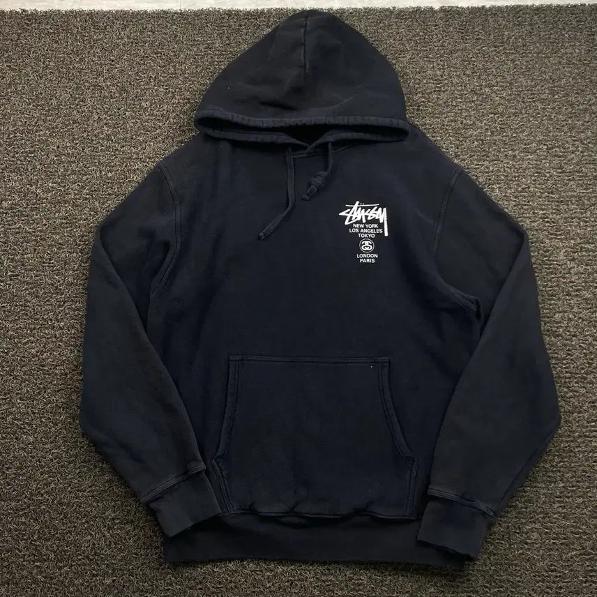 [BUNJANG] Stussy World Tour Black Hoodie / 스투시 월드투어 블랙 후드티