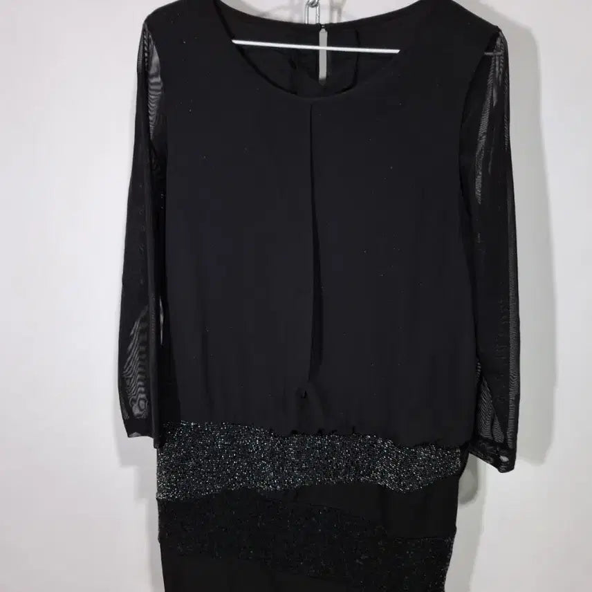 [BUNJANG] Black See-Through Sleeve Long Shirt / 블랙 시스루 소매 롱셔츠