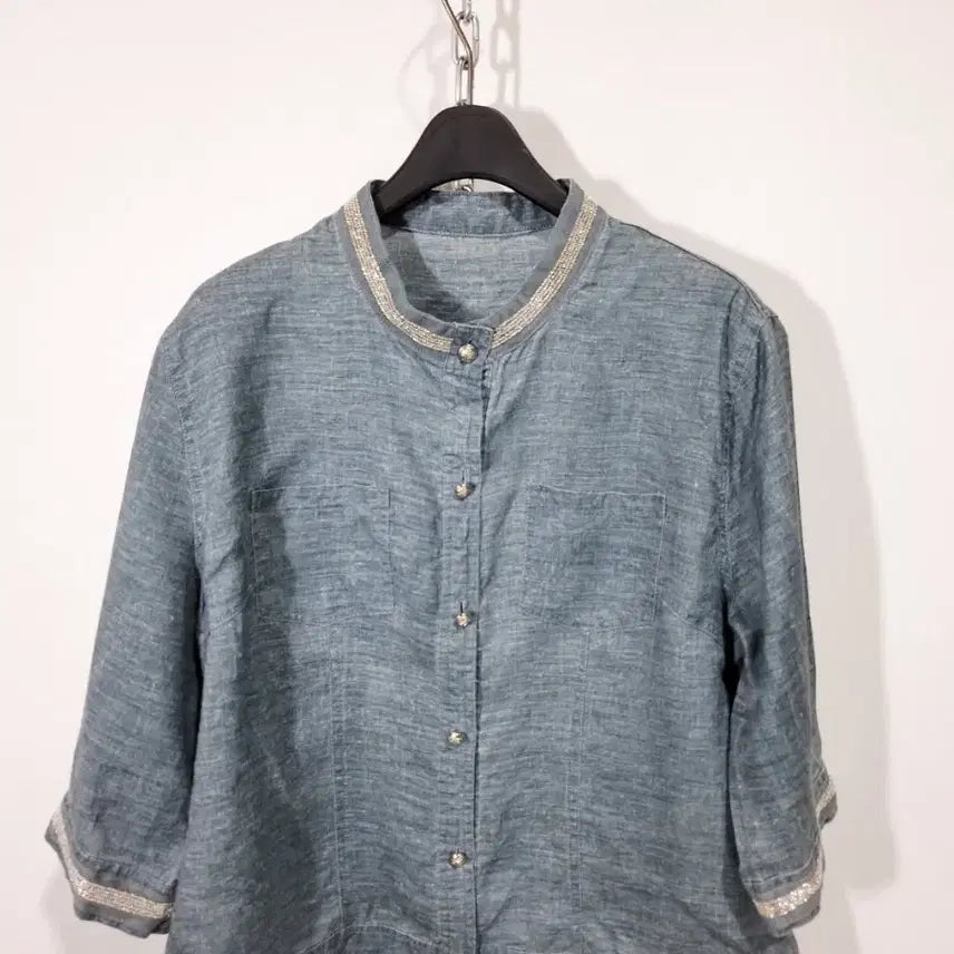 [BUNJANG] Linen Stand Collar 7/10 Sleeve Jacket / 린넨 스탠드 칼라 7부 자켓