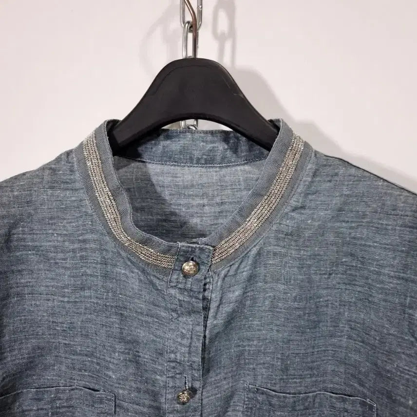 [BUNJANG] Linen Stand Collar 7/10 Sleeve Jacket / 린넨 스탠드 칼라 7부 자켓
