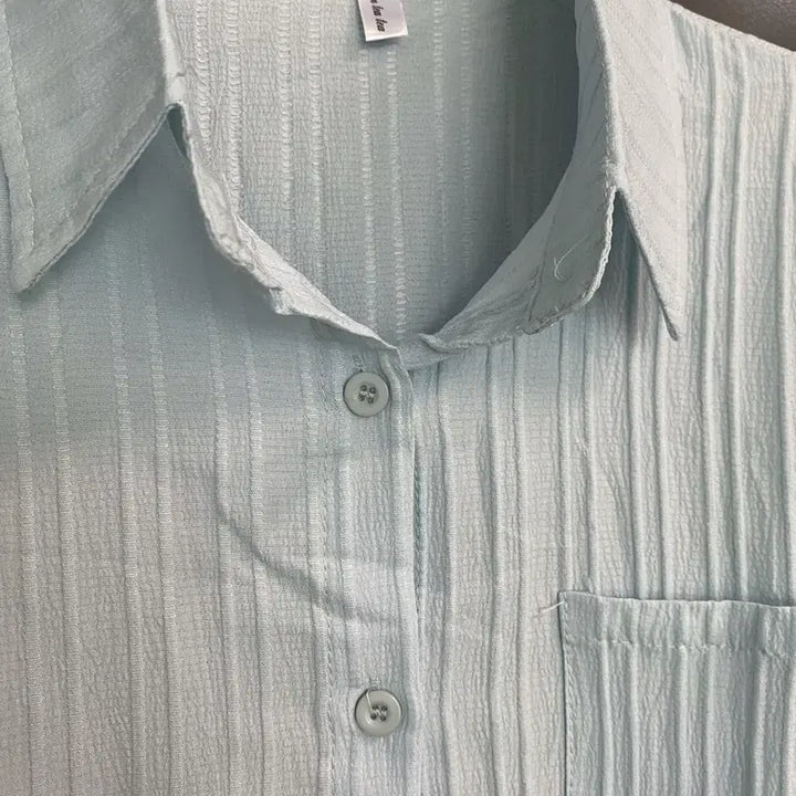 [BUNJANG] Sky Blue Pleated Shirt / [택없는 새상품 ] 하늘색 플리츠 셔츠
