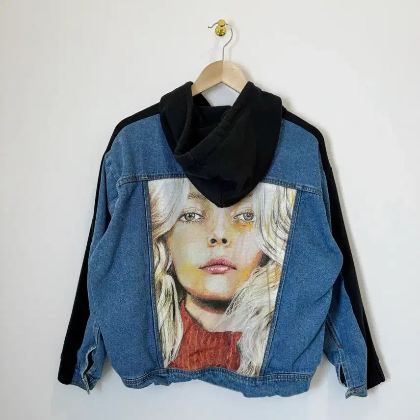 [BUNJANG] Zara Half Denim Hooded Zip-Up Jacket / 자라 하프데님 후드집업