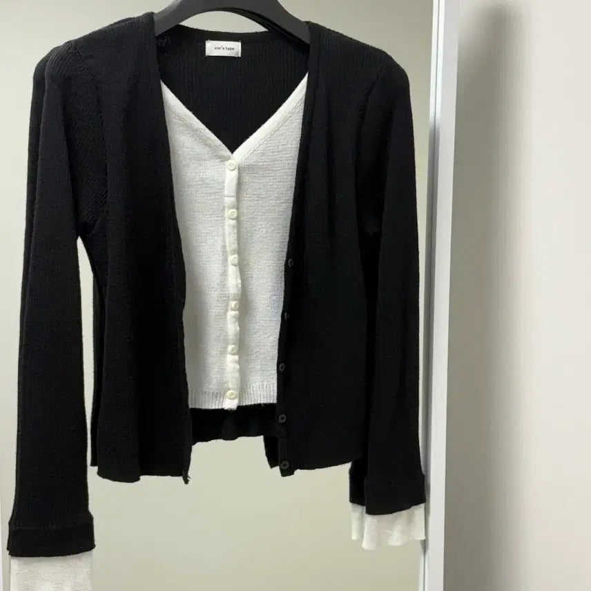 [BUNJANG] Ribbed Double Layered Color Block Knit Cardigan / 골지 이중 레이어드 배색 니트 가디건|수입의류|에이블리|골지니트|가디건
