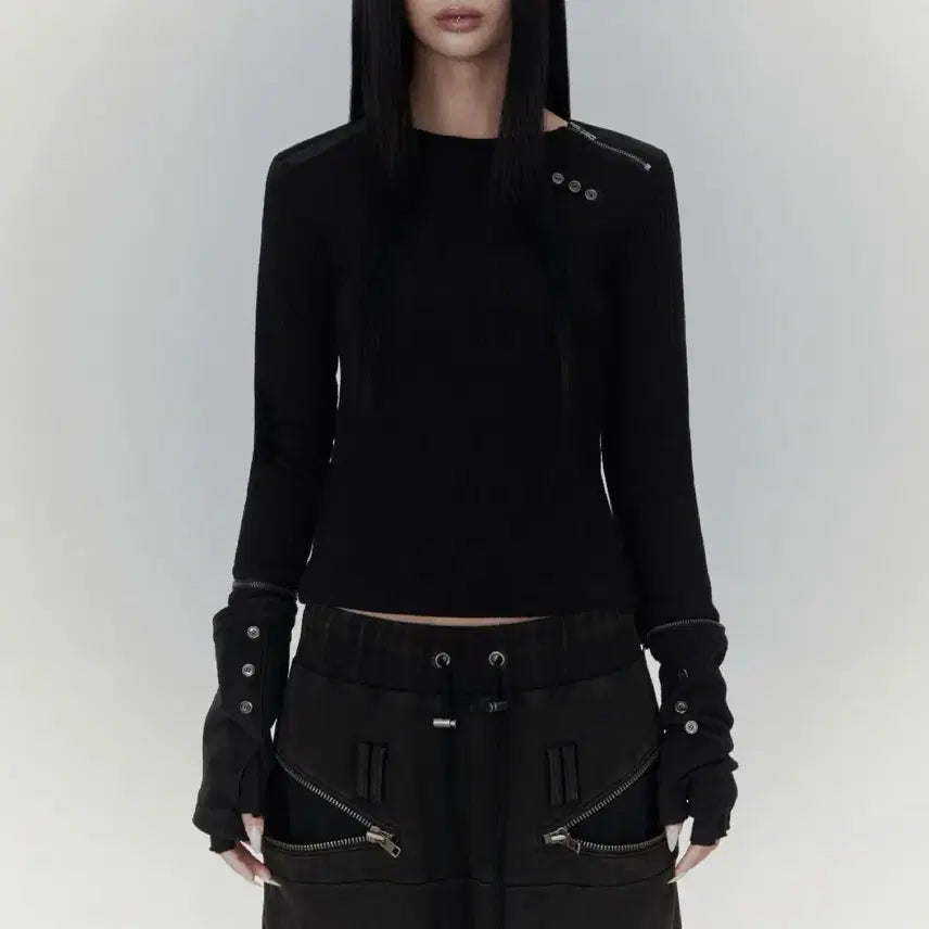 [BUNJANG] Bonie &amp; Kye Zipper Leather Top Black Size 2 / 보니앤키예 지퍼 레더 탑 블랙 2사이즈
