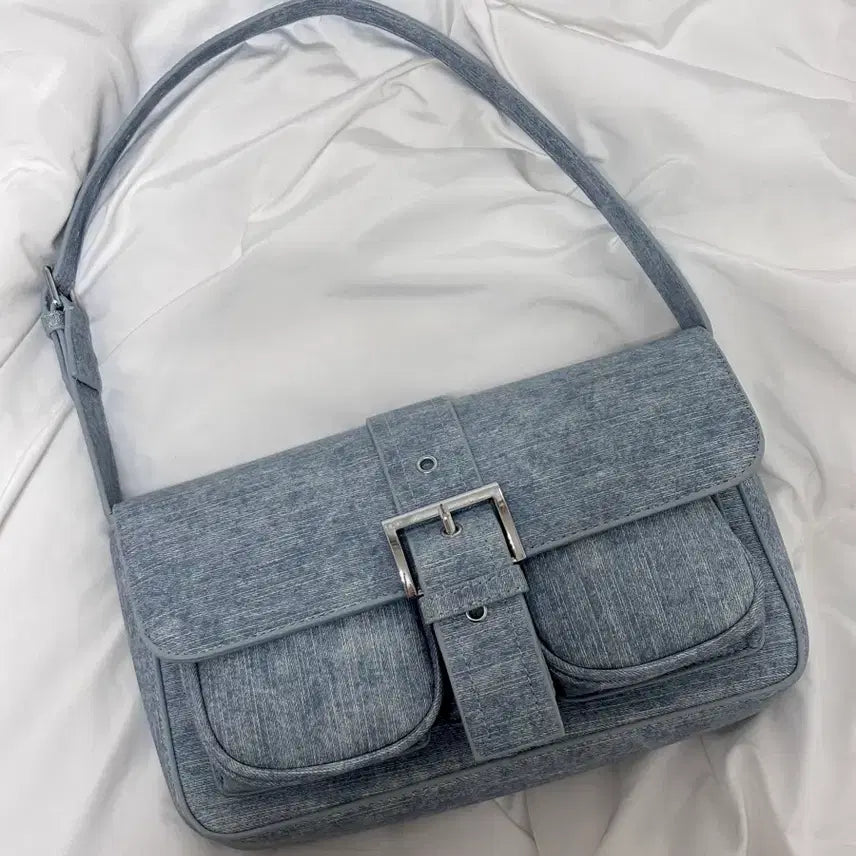 [BUNJANG] Denim Buckle Shoulder Bag / 데님 버클 숄더백