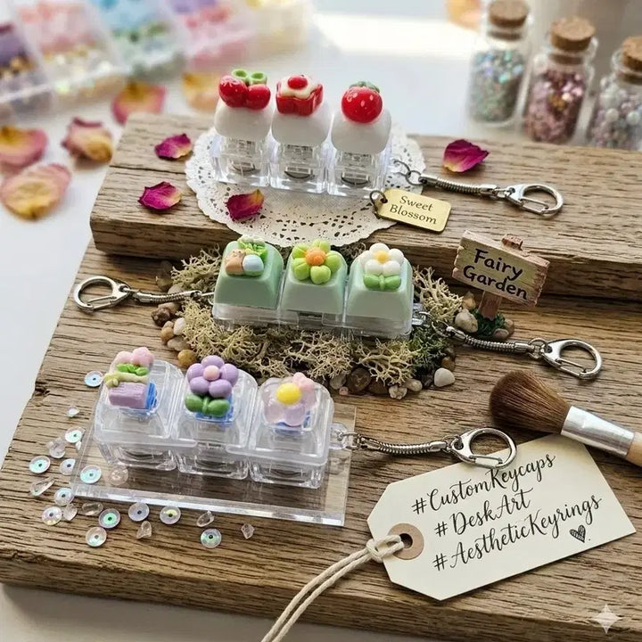 [BUNJANG] Handmade Keycap Keychain Set (3pcs) / 수제 키캡 키링 세트 데스크테리어(3개세트)