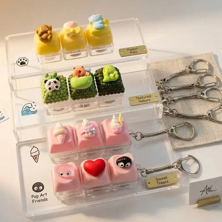 [BUNJANG] Handmade Keycap Keychain Set (3pcs) / 수제 키캡 키링 세트 데스크테리어(3개세트)
