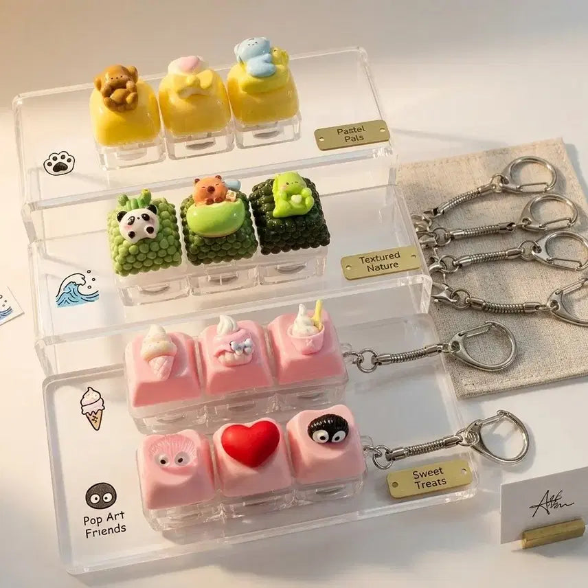 [BUNJANG] Handmade Keycap Keychain Set (3pcs) / 수제 키캡 키링 세트 데스크테리어(3개세트)