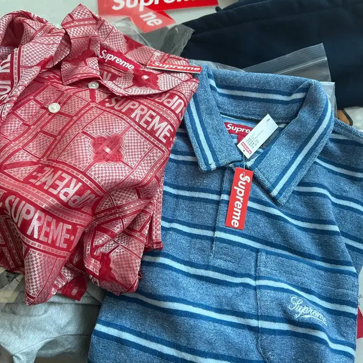 [BUNJANG] Supreme Stripe Terry Short Sleeve Polo Royal - 24SS / [L] 슈프림 스트라이프 테리 숏슬리브 폴로 로얄 - 24SS