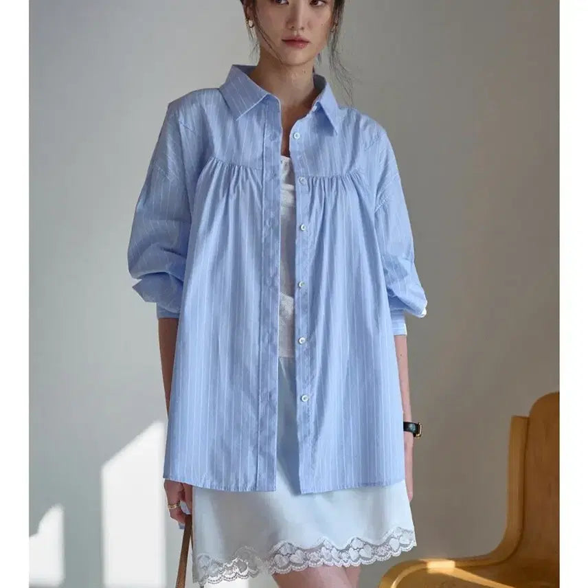 [BUNJANG] Sherryob Oversized Striped Shirt Blue / (새상품)셰리오브 오버사이즈 스트라이프 셔츠 블루