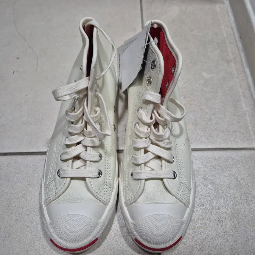 [BUNJANG] Converse Jack Purcell Leather High Top White/Red / 컨버스 잭퍼셀 레더 하이 화이트/레드