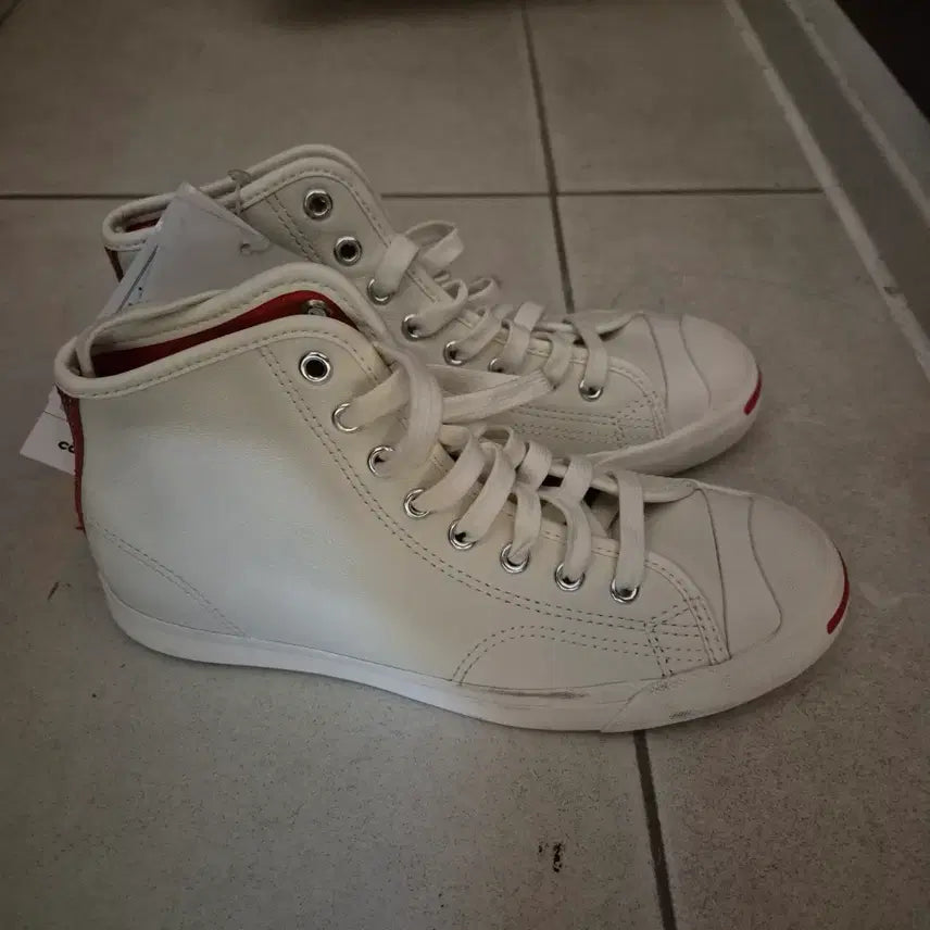 [BUNJANG] Converse Jack Purcell Leather High Top White/Red / 컨버스 잭퍼셀 레더 하이 화이트/레드