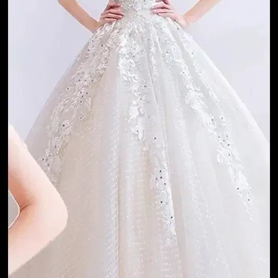 [BUNJANG] Embroidered Beaded Off-Shoulder Wedding Dress / (상태최상)본식 자수 비즈 웨딩드레스