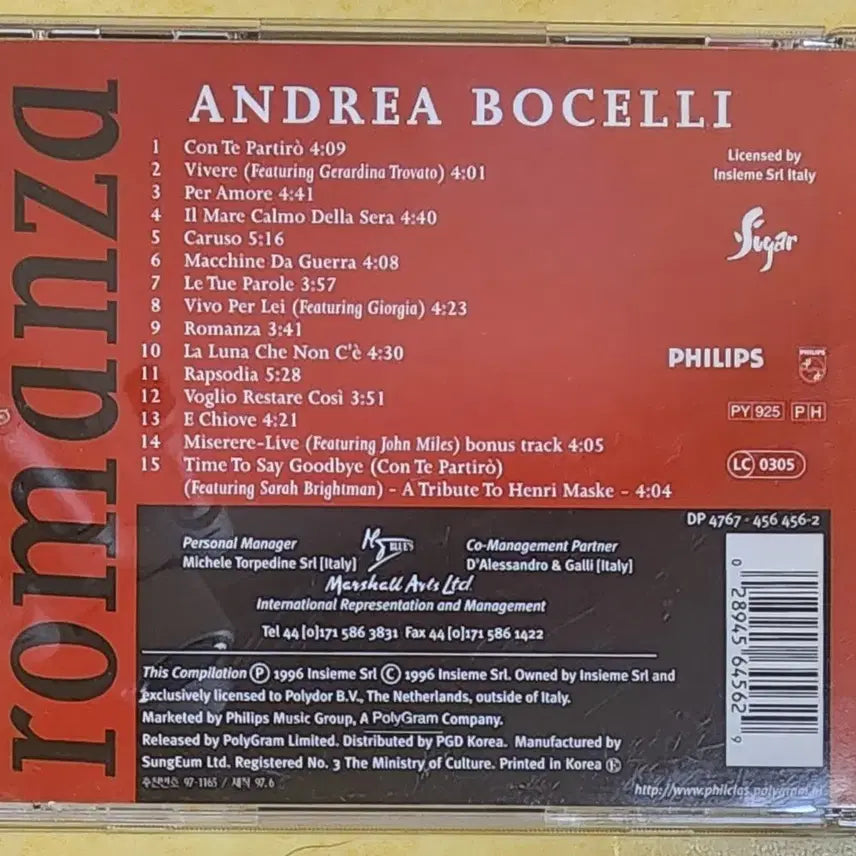 [BUNJANG] Andrea Bocelli Romanza CD / [CD] 안드레아 보첼리 <로만자 Romanza>