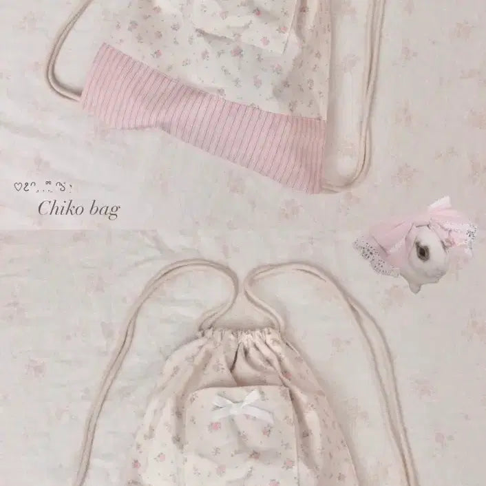 [BUNJANG] Snug Flower Ribbon Drawstring Mini Backpack / 스너그 플라워 리본 복조리 미니 백팩